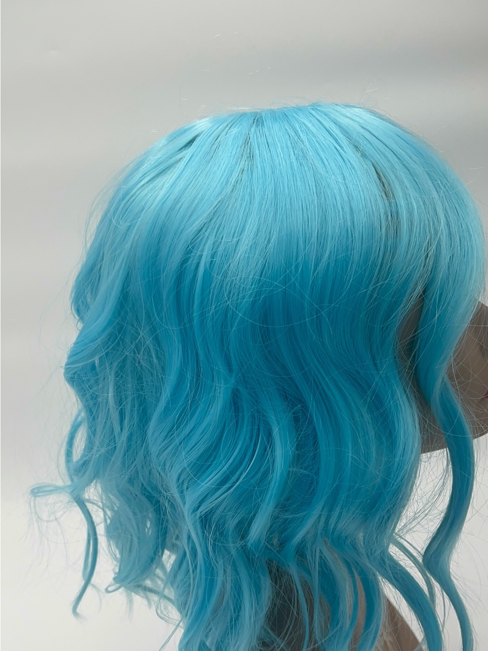 Light Blue Short Curly Wig with Bangs – Synthetic Cosplay/Party Wig - Picture 9 of 9